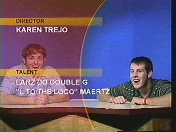 Rob and Tim anchoring the Richfield High School announcements in 2005