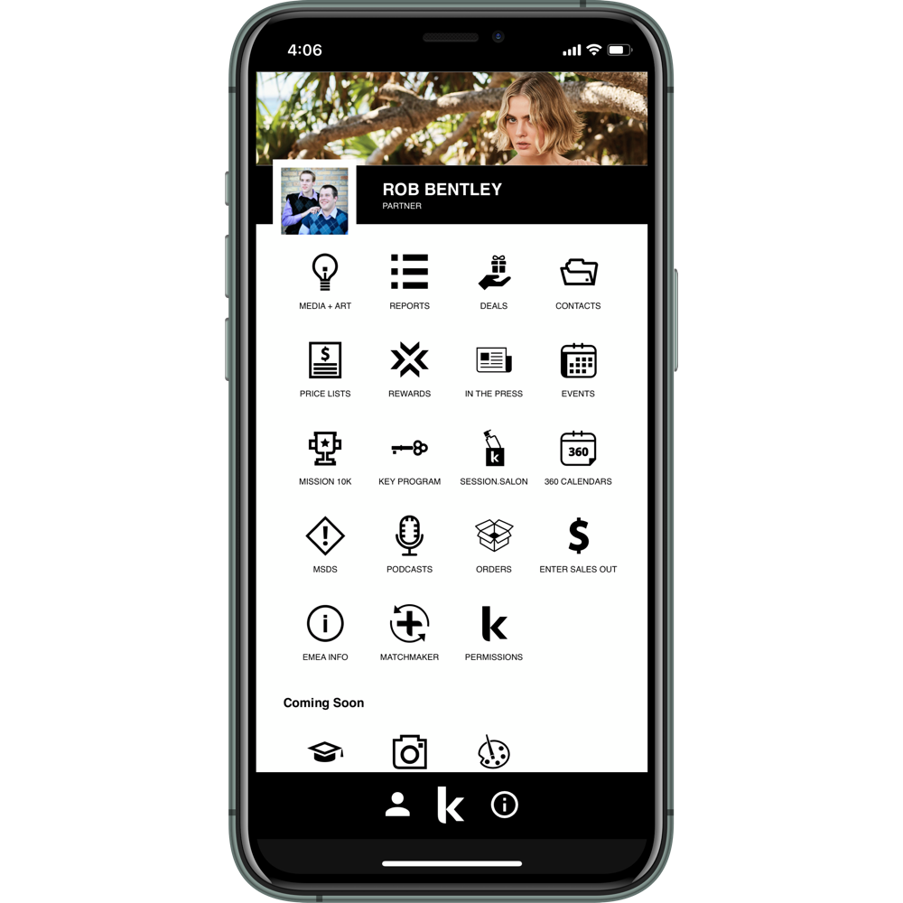 Mockup of the Kevin Murphy ALL ACCESS app in an iPhone 11