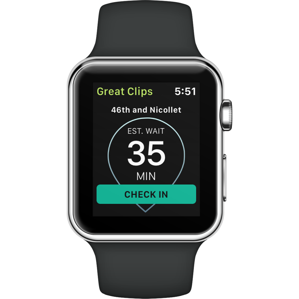 Mockup of the Great Clips app in an Apple Watch